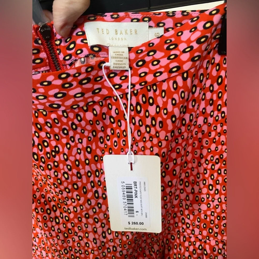 NWT Ted Baker Zandi Printed Knife Pleat Split Midi Skirt Size 6 (2XL) - Picture 12 of 12